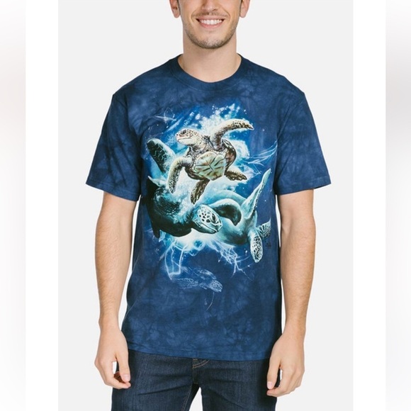 The Mountain Sea Turtle Collage Blue Tie Dyed Tee Size M - Picture 2 of 2